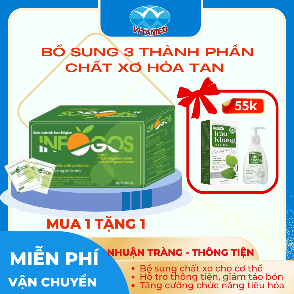 Infogoss 3g IAP - Chất xơ hòa tan hỗ trợ giảm táo bón, nhuận tràng (30 gói)
