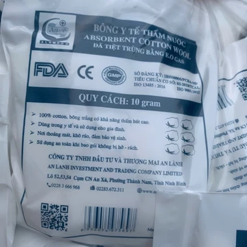 (50 gói/bịch) Bông Y Tế Thấm Nước 10g An Lành – Bông Gòn Y Tế Tiệt Trùng E.O Gas – Dùng Sát Trùng, Chăm Sóc Vết Thương