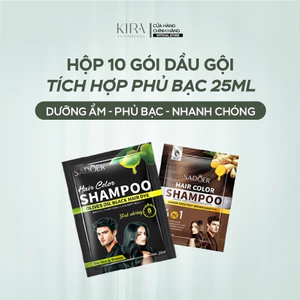 Hộp 10 gói dầu gội phủ bạc 25ml – chứa tinh dầu thiên nhiên an toàn, giúp dưỡng ẩm, giữ màu bền và phủ bạc nhanh chóng.