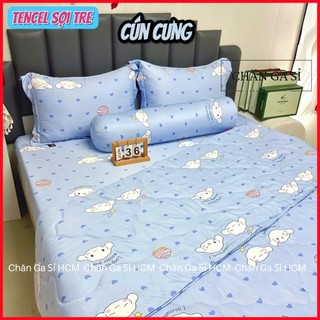 💥SIÊU ĐẸP️️💥Bộ Ga Gối Lụa Lyocell Sợi Tre Cún Cưng Thoáng Mát, Mền Chần Bông Mềm Mịn_Chăn ga sỉ HCM