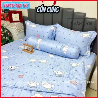 💥SIÊU ĐẸP️️💥Bộ Ga Gối Lụa Lyocell Sợi Tre Cún Cưng Thoáng Mát, Mền Chần Bông Mềm Mịn_Chăn ga sỉ HCM