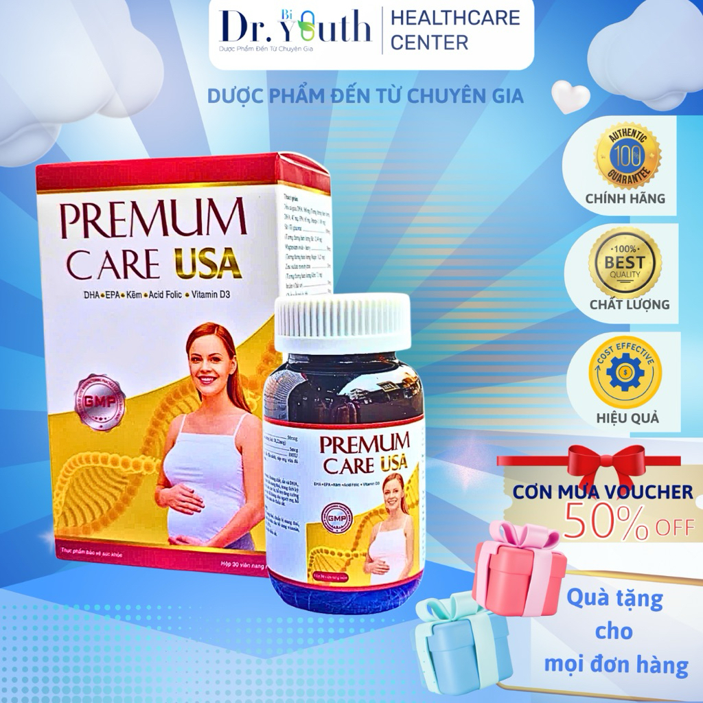 Viên Bà Bầu bổ sung DHA SẮT VÀ VITAMIN, KHOÁNG CHẤT CHO MẸ Premum care usa nâng cao sức đề kháng thai kì