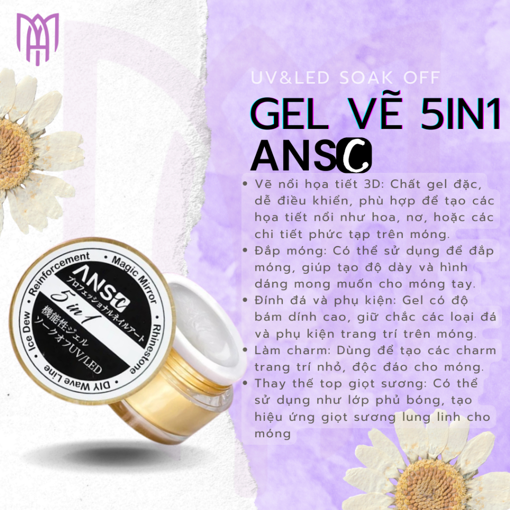 [Mua5Tặng1] Gel Vẽ Nổi 5 Trong 1 ANSC Thuỷ Tinh Đa Năng - Tạo Gợn Sóng, Giọt Sương, Tráng Gương 10g