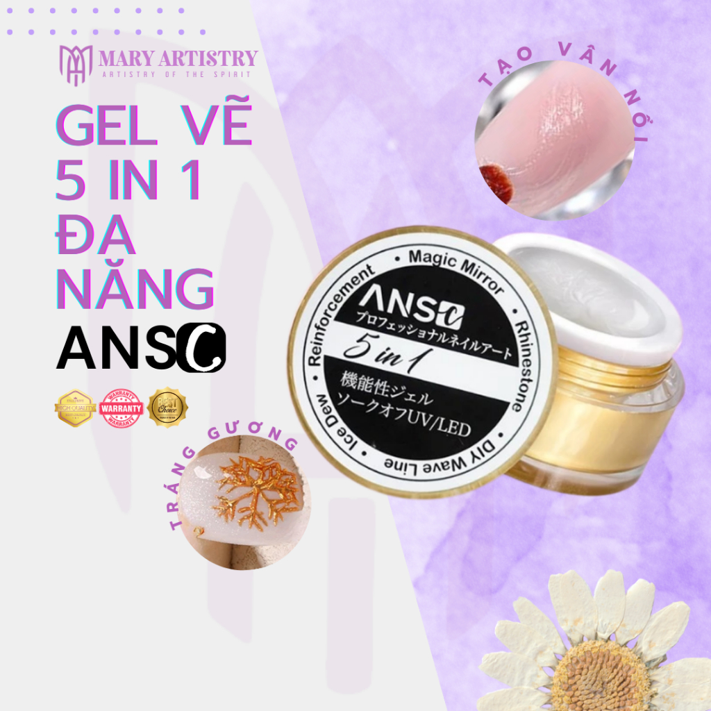 Gel Vẽ Nổi 5 Trong 1 ANSC Thuỷ Tinh Đa Năng - Tạo Gợn Sóng, Giọt Sương, Vỏ Sò, Tráng Gương 10g