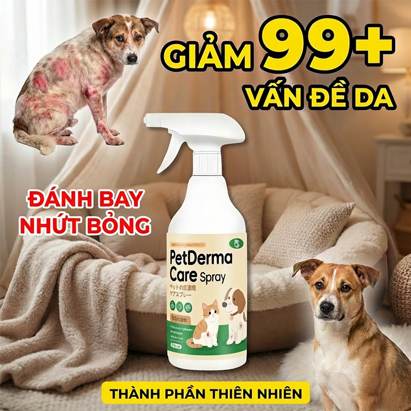 Xịt Viêm Da, Ghẻ, Nấm Ngứa Chó Mèo 500ml - Giúp Giảm Ngứa, Khử Khuẩn, Hỗ Trợ Phục Hồi da