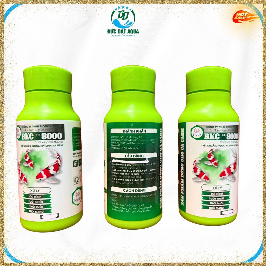BKC ++ 8000 XỬ LÝ đỏ mình, tuột nhớt, thối đuôi, thối mang, nấm, trên cá. 250ml, biotik. 2