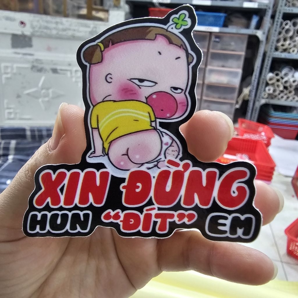 Tem logo sticker xin đừng hun em girl đẹp dán trang trí xe máy xe đạp ...