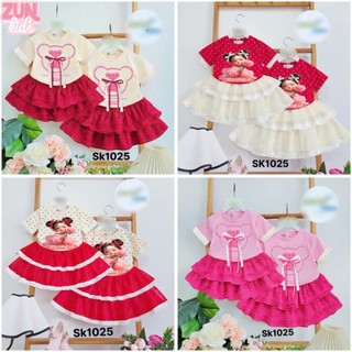 Set Áo Thun Cotton Chân Váy Tầng Bé Gái | Bộ Váy Bé Gái Dễ Thương, Mềm Mát