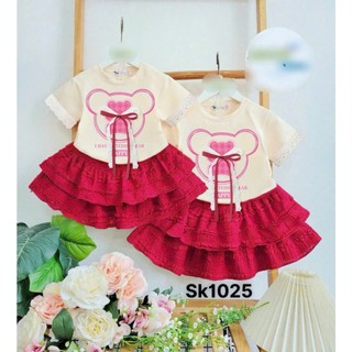 Set Áo Thun Cotton Chân Váy Tầng Bé Gái | Bộ Váy Bé Gái Dễ Thương, Mềm Mát