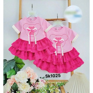 Set Áo Thun Cotton Chân Váy Tầng Bé Gái | Bộ Váy Bé Gái Dễ Thương, Mềm Mát