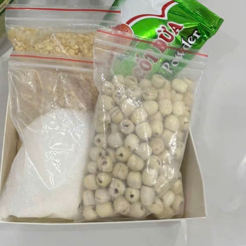Set làm XÔI CỐM HẠT SEN tại nhà - Cốm Tâm Shop gồm(Cốm khô, Hạt sen khô, Bột cốt dừa,Đường,Dậu xanh)