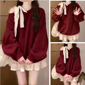 Sét Áo Thun Đỏ Trễ Vai Mix Chân Váy Xếp Ly phong Cách Thời Trang Hàn Quốc Đáng Yêu