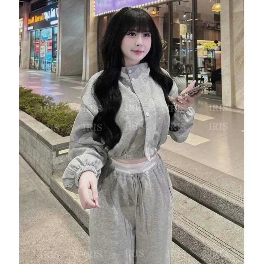 Sét Nỉ Thu Đông Nữ- Sét Quần Áo Dào Tay nữ Mặc Thu Đông Cúc bấm Xin xò Phối Quần Cạp Trắng Basic Tôn Dáng Hottrend 2025