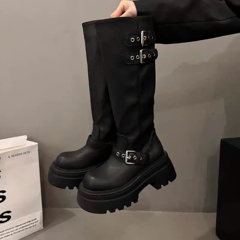 Giày boots nữ, bốt nữ cổ cao da mềm đế cao 6cm chống trượt khóa kéo cá tính phong cách Hàn Quốc B28 NTshoes