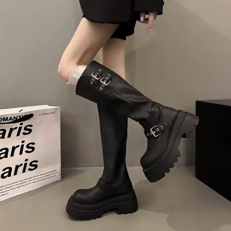 Giày boots nữ, bốt nữ cổ cao da mềm đế cao 6cm chống trượt khóa kéo cá tính phong cách Hàn Quốc B28 NTshoes