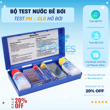 Hộp thử nước bể bơi, bộ dụng cụ test nước hồ bơi, hộp test pH và Clo hồ bơi