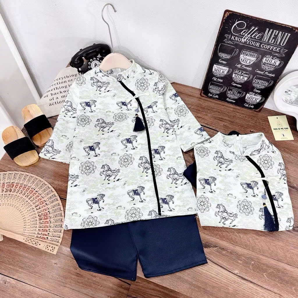 Sẵn Ship- Hỏa Tốc -Tặng Ngọc Bội - Set Áo Dài Thanh Mã hót tết Năm 2026 cho bé trai 6-19kg mặc đi tết, đi học