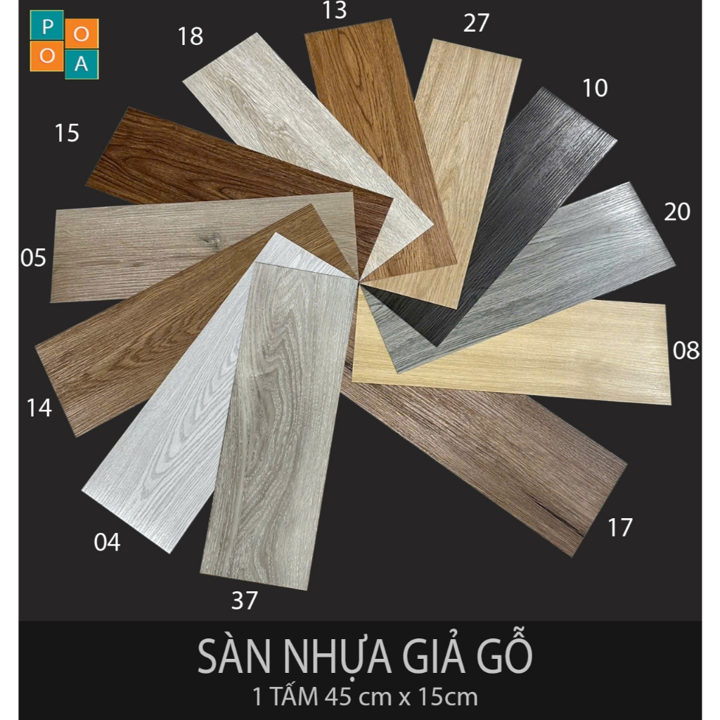 Sàn Nhựa Giả Gỗ loại 1 có sẵn keo dán Vân gỗ kích thước 45x15cm
