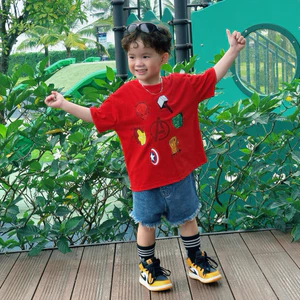 ÁO THUN ĐỎ SIÊU ANH HÙNG Form Rộng Boxy 100% Cotton Co Dãn 2 Chiều Cho Bé