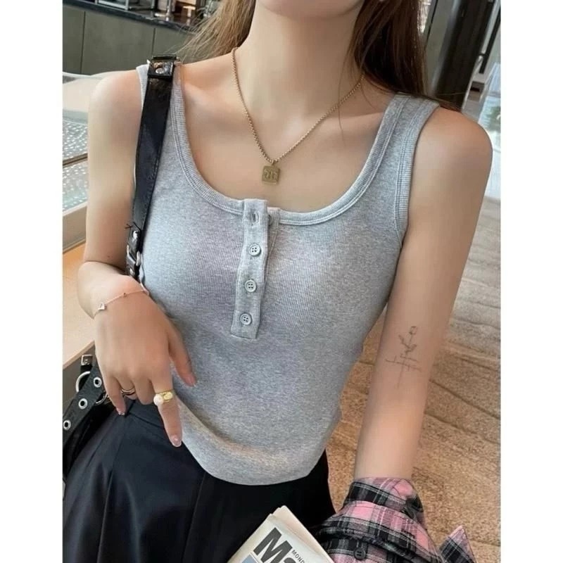 Áo Tạnk Top Cài Cúc + Kèm Mút Ngực Chất Bo Tăm Mát Mẻ Ôm Body From Dáng Cực Xinh basic HOAIANH