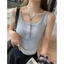 < Kèm Mút Ngực >Áo Thun Dáng CropTop Sát Nách Không Tay Cúc Cài Cổ Basic Nữ Tính Chất Tăm Mềm Co Dãn