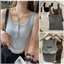 < Kèm Mút Ngực >Áo Thun Dáng CropTop Sát Nách Không Tay Cúc Cài Cổ Basic Nữ Tính Chất Tăm Mềm Co Dãn