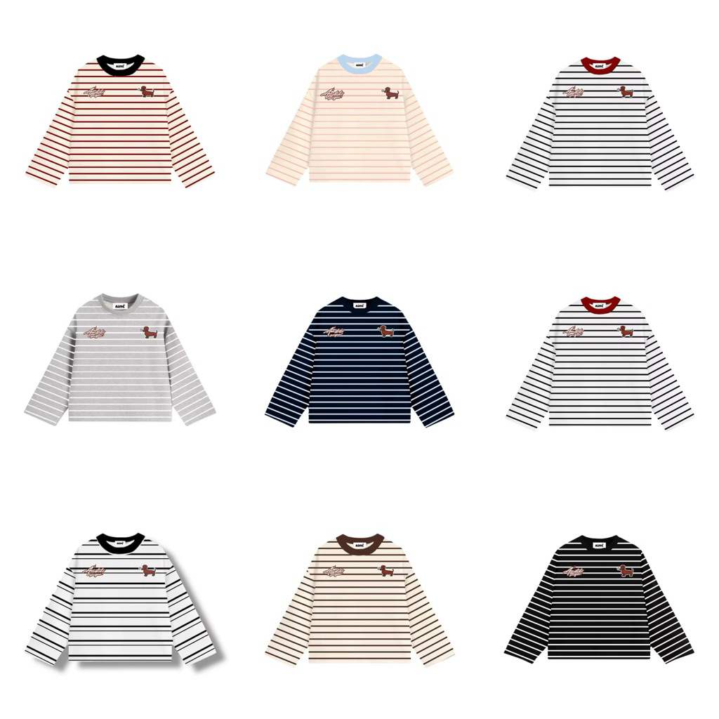 [ Mua 5 tặng 1 ] Áo Thun Tay Dài Sọc Ngang Form Rộng Cổ Tròn "DOG " Unisex
