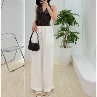 (Hỏa tốc) Quần suông linen ống rộng có túi lưng dây rút Freesize có lót quần mùa hè