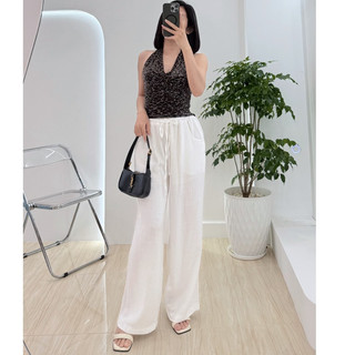 (Hỏa tốc) Quần suông linen ống rộng có túi lưng dây rút Freesize có lót quần mùa hè