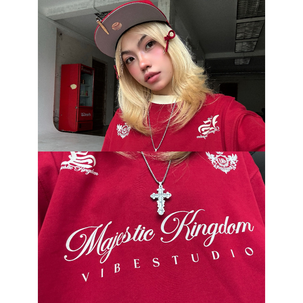 Áo Thun Phối Tay Local Brand VIBESTU " Kingdom & Vibestudio ", Áo Thun Boxy Form Rộng Unisex 250Gsm 100% Cotton