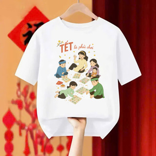 Áo thun Tết 2026 in hình TẾT LÀ PHẢI CHƠI ngày xuân cho Gia đình chất cotton Premium Top Cổ Tròn