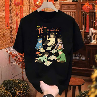 Áo thun Tết 2026 in hình TẾT LÀ PHẢI CHƠI ngày xuân cho Gia đình chất cotton Premium Top Cổ Tròn