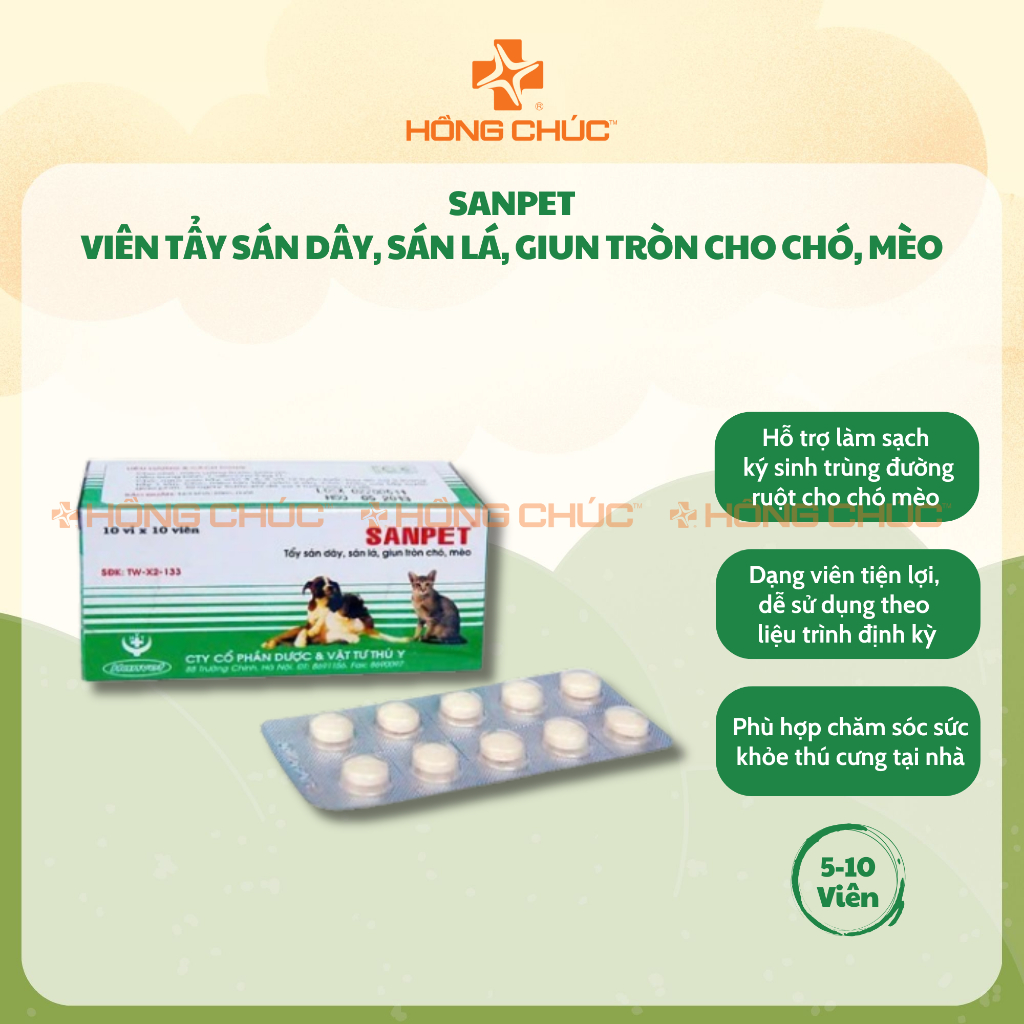 Viên tẩy sán dây, sán lá, giun tròn, ký sinh trùng Sanpet dành cho chó ...