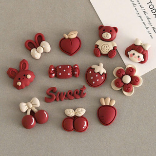Set 12 Sticker/ Charm gắn dép đáng yêu màu đậu đỏ