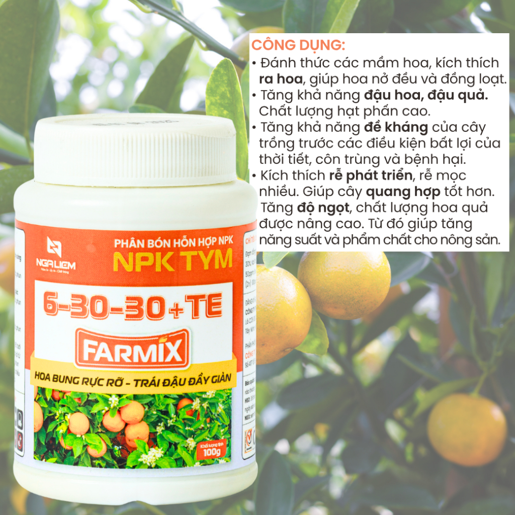 Phân Bón Lá NPK Farmix 6-30-30+TE (100gram) – Hoa Bung Rực Rỡ, Trái Đậu Đầy Giàn