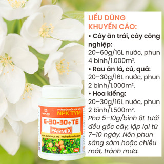 Phân Bón Lá NPK Farmix 6-30-30+TE (100g) – Hỗ Trợ Ra Hoa, Nuôi Trái Hiệu Quả