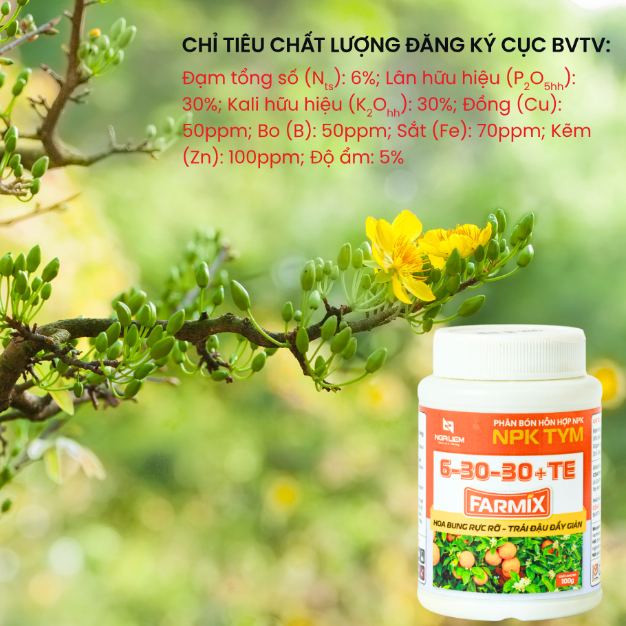 Phân Bón Lá NPK Farmix 6-30-30+TE (100gram) – Hoa Bung Rực Rỡ, Trái Đậu Đầy Giàn