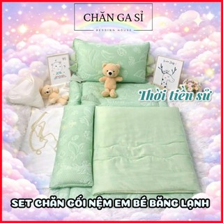 ❄️CƯNG YÊU❄️Bộ 6 Món Nệm Chăn Gối Băng Lạnh Phối Lụa Lyocell Cho Bé Đi Học, Kèm Túi Đựng _Chăn Ga Sỉ