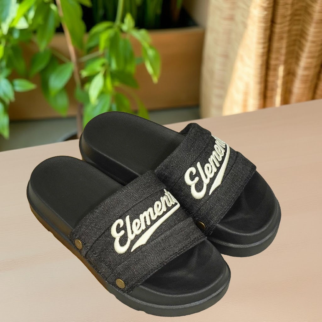 [ĐÍNH TÁN] Dép ELEMENTS Originals E18 Full Black Dép quai Da Nhung chữ thêu - Dép Nam Nữ Unisex 4cm | BigBuy360 - bigbuy360.vn