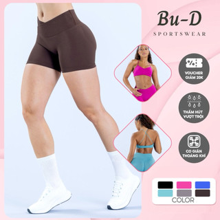 Quần short tập gym nữ cạp chéo nâng mông - Quần đùi thể thao dệt kim co giãn hack dáng (viqn)