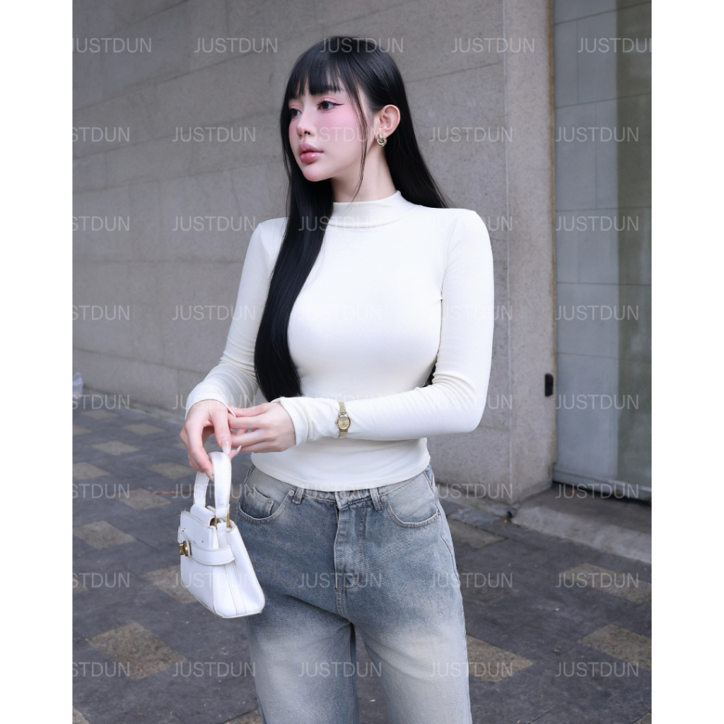 [BẢN MỚI LÓT LÔNG] Áo Thun Nữ Ôm Body JUSTDUN 822 -Cotton Lông Mịn Cao Cấp, Cổ Cao 5CM