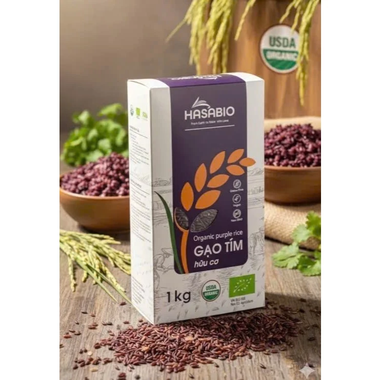 Gạo Lứt Đen Mầm Lúa Non Hoa Sữa Quy Nguyên 1kg - Gạo tím hữu cơ Hasabio 1kg