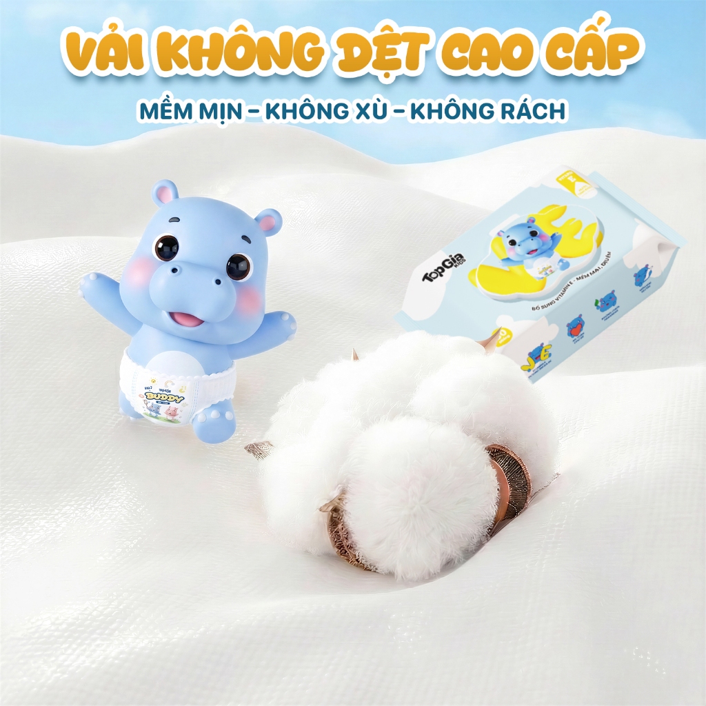 Thùng 10 gói khăn ướt vitamin E TopGiaKids cho em bé, không cồn, không parabens, không mùi cao cấp