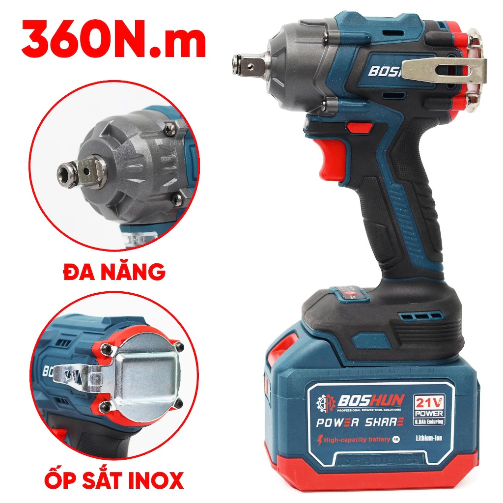 [3 IN 1] Combo 3 Máy Khoan - Siết Bulong- Mài Góc BOSHUN BS-CB3PCS Pin Phổ Thông 15CELL, Không Chổi Than