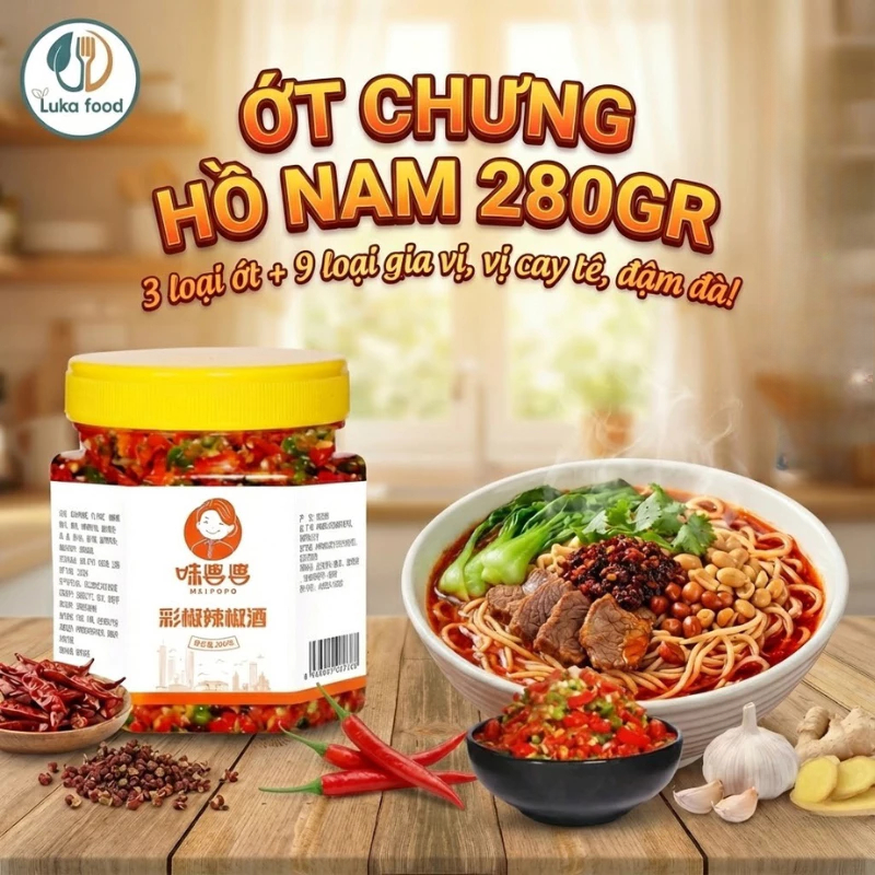 Ớt Chưng Hồ Nam 280g - Kết Tinh 3 Loại Ớt & 9 Gia Vị Thơm Cay Đậm Đà Đồ Ăn Vặt Nội Địa Trung Cao Cấp
