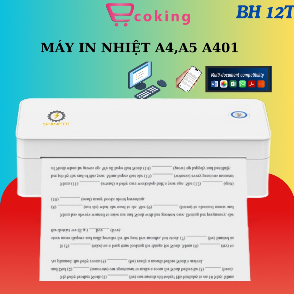 Máy in nhiệt mini bluetooth A401 ECOKING in A4, A5 scan hình xăm sạc ...