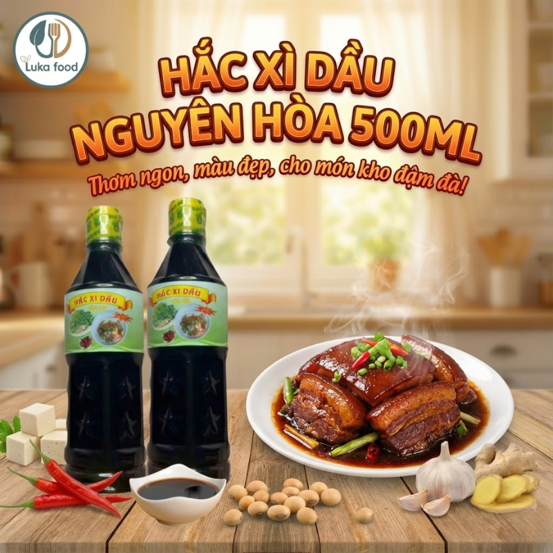 Hắc Xì Dầu Nguyên Hòa 500ml - Nước Tương Đen Sánh Đặc, Lên Màu Đẹp, Chuẩn Vị Hoa Làm Bột Chiên, Hủ Tiếu Khô Laku Food