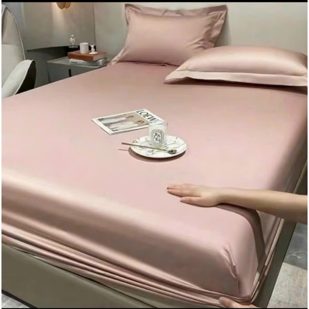 Bộ Ga Hè 3 Món Phi Lụa Bo Chun – Vải phi lụa thoáng mát, đơn sắc trang nhã