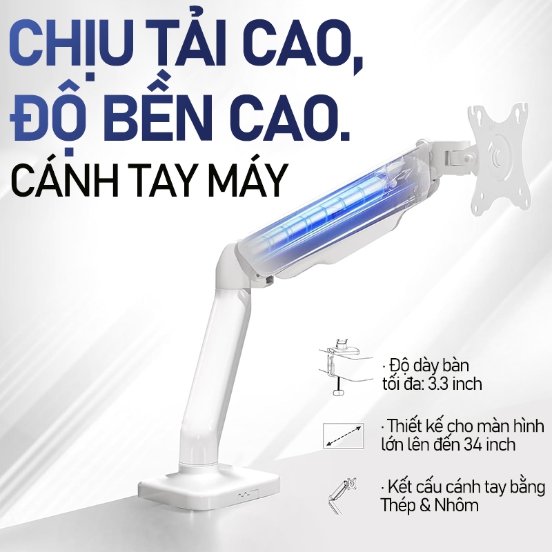 Thiết kế củarm Màn Hình Giá Đỡ Màn Hình Trắng/đen 1334 Inch 210KG Xoay 360° Điều Chỉnh Đa Hướng Tiêu Chuẩn