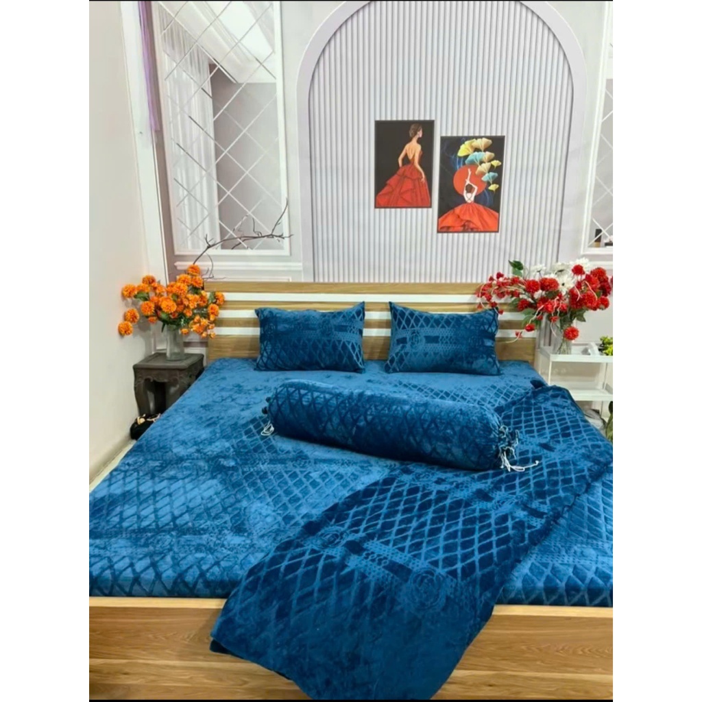 Set 5 Món Chăn Ga Gối Nỉ Nhung COCO Cao Cấp, Mềm Mịn Ấm Áp Giữ Nhiệt Tốt Mùa Đông